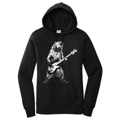 Bear Playing Bass Guitar Bear Retro Music Lovers Women's Pullover Hoodie