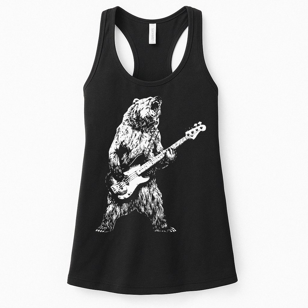 Bear Playing Bass Guitar Bear Retro Music Lovers Womens Tank Top