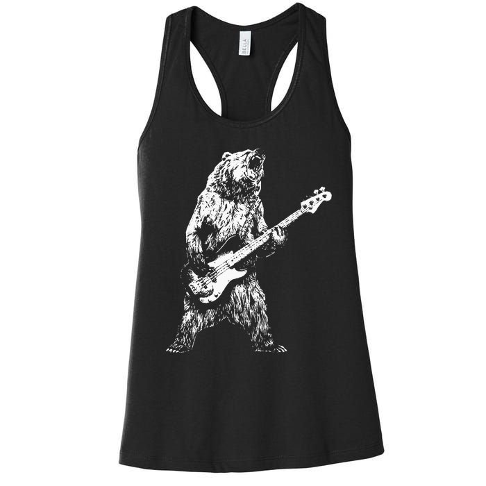 Bear Playing Bass Guitar Bear Retro Music Lovers Women's Racerback Tank