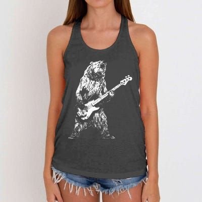 Bear Playing Bass Guitar Bear Retro Music Lovers Women's Knotted Racerback Tank