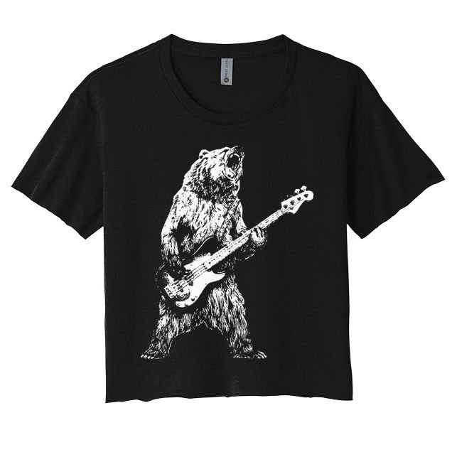 Bear Playing Bass Guitar Bear Retro Music Lovers Crop Top