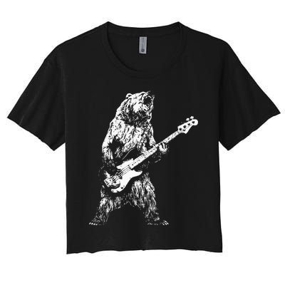 Bear Playing Bass Guitar Bear Retro Music Lovers Women's Crop Top Tee