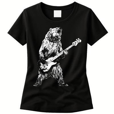 Bear Playing Bass Guitar Bear Retro Music Lovers Womens T-Shirt
