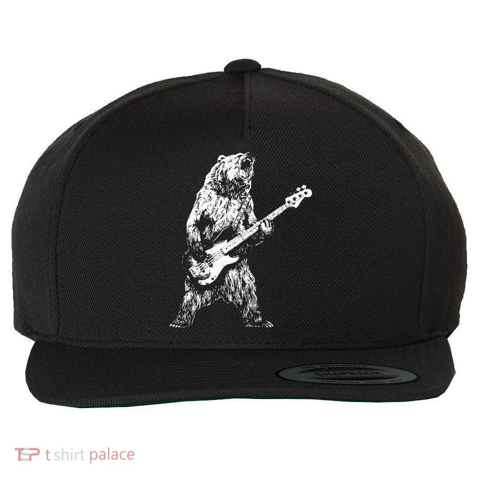 Bear Playing Bass Guitar Bear Retro Music Lovers Wool Snapback Cap