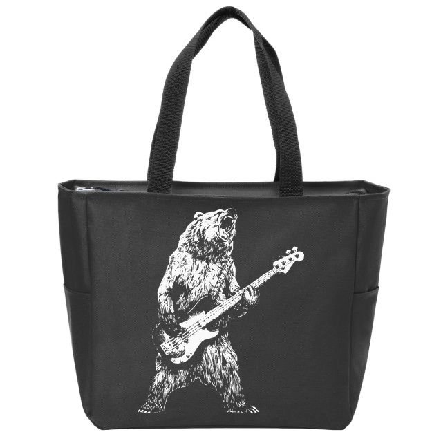 Bear Playing Bass Guitar Bear Retro Music Lovers Zip Tote Bag