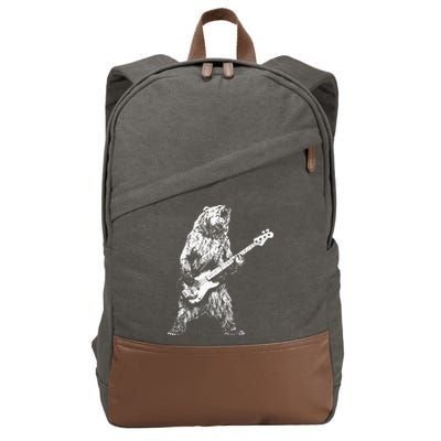 Bear Playing Bass Guitar Bear Retro Music Lovers Cotton Canvas Backpack