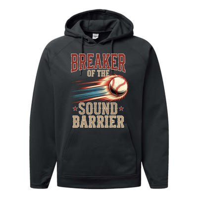 Baseball Pitcher Batter Funny Breaker Of The Sound Barrier Performance Fleece Hoodie