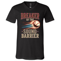 Baseball Pitcher Batter Funny Breaker Of The Sound Barrier V-Neck T-Shirt