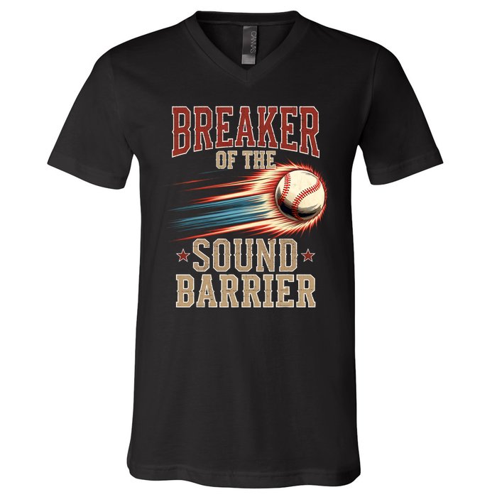 Baseball Pitcher Batter Funny Breaker Of The Sound Barrier V-Neck T-Shirt