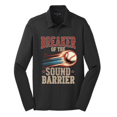 Baseball Pitcher Batter Funny Breaker Of The Sound Barrier Silk Touch Performance Long Sleeve Polo