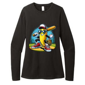 Banana Playing Baseball Funny Fruit Lover Womens CVC Long Sleeve Shirt