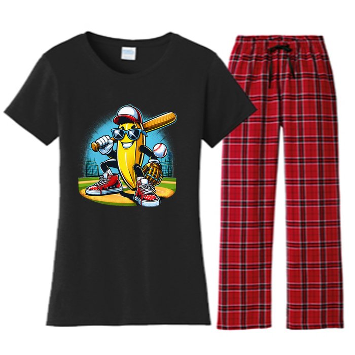 Banana Playing Baseball Funny Fruit Lover Women's Flannel Pajama Set