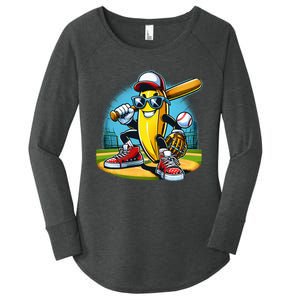 Banana Playing Baseball Funny Fruit Lover Women's Perfect Tri Tunic Long Sleeve Shirt