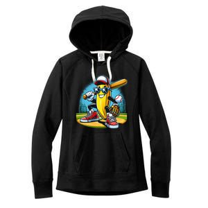 Banana Playing Baseball Funny Fruit Lover Women's Fleece Hoodie