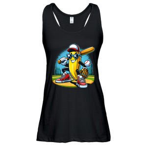 Banana Playing Baseball Funny Fruit Lover Ladies Essential Flowy Tank