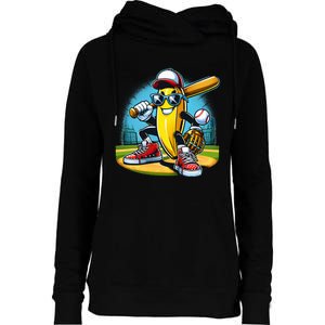 Banana Playing Baseball Funny Fruit Lover Womens Funnel Neck Pullover Hood