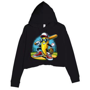 Banana Playing Baseball Funny Fruit Lover Crop Fleece Hoodie