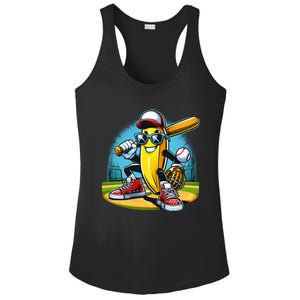 Banana Playing Baseball Funny Fruit Lover Ladies PosiCharge Competitor Racerback Tank