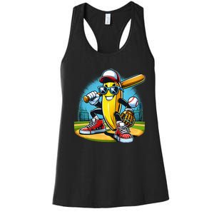 Banana Playing Baseball Funny Fruit Lover Women's Racerback Tank