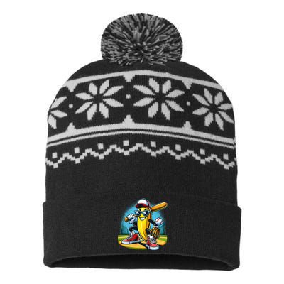 Banana Playing Baseball Funny Fruit Lover USA-Made Snowflake Beanie