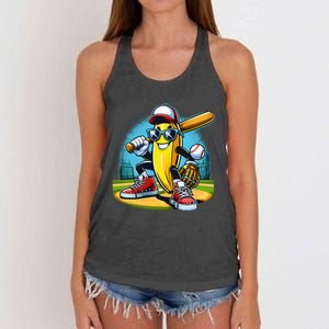 Banana Playing Baseball Funny Fruit Lover Women's Knotted Racerback Tank