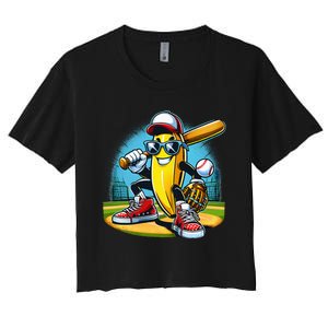 Banana Playing Baseball Funny Fruit Lover Women's Crop Top Tee