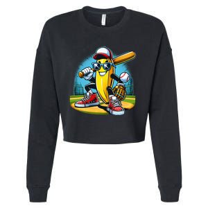 Banana Playing Baseball Funny Fruit Lover Cropped Pullover Crew