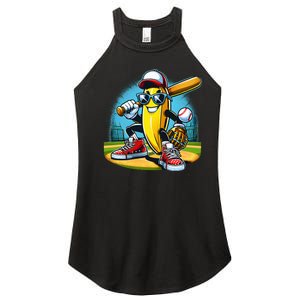 Banana Playing Baseball Funny Fruit Lover Women's Perfect Tri Rocker Tank