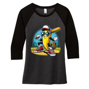 Banana Playing Baseball Funny Fruit Lover Women's Tri-Blend 3/4-Sleeve Raglan Shirt