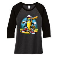 Banana Playing Baseball Funny Fruit Lover Women's Tri-Blend 3/4-Sleeve Raglan Shirt