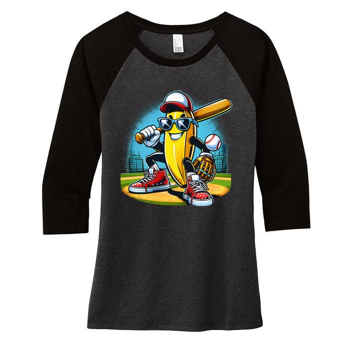 Banana Playing Baseball Funny Fruit Lover Women's Tri-Blend 3/4-Sleeve Raglan Shirt