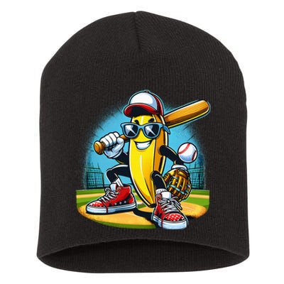 Banana Playing Baseball Funny Fruit Lover Short Acrylic Beanie