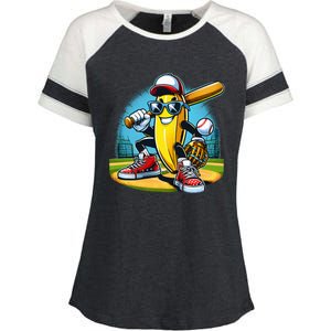 Banana Playing Baseball Funny Fruit Lover Enza Ladies Jersey Colorblock Tee