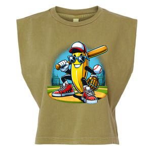 Banana Playing Baseball Funny Fruit Lover Garment-Dyed Women's Muscle Tee