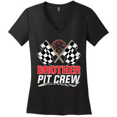 Brother Pit Crew Race Car Birthday Party Racing Family Women's V-Neck T-Shirt