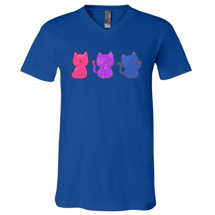 Bisexual Pride Cats Lgbtq Gift V-Neck T-Shirt