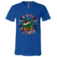 Buffalo Plaid Christmas Santa Paws Is Coming Dog Santa Hat Cute Gift V-Neck T-Shirt