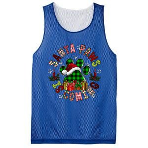 Buffalo Plaid Christmas Santa Paws Is Coming Dog Santa Hat Cute Gift Mesh Reversible Basketball Jersey Tank