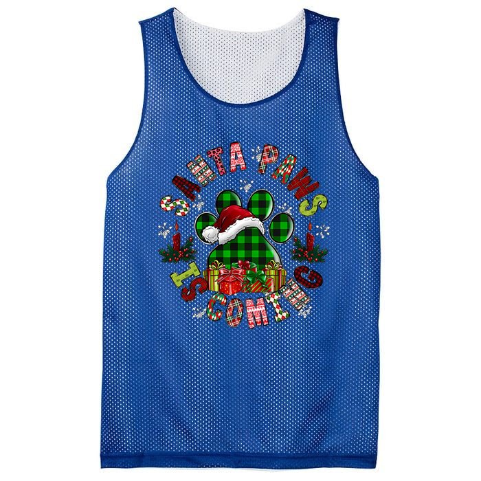 Buffalo Plaid Christmas Santa Paws Is Coming Dog Santa Hat Cute Gift Mesh Reversible Basketball Jersey Tank