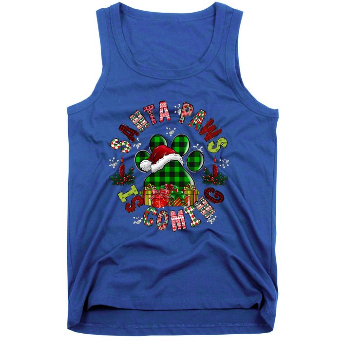 Buffalo Plaid Christmas Santa Paws Is Coming Dog Santa Hat Cute Gift Tank Top