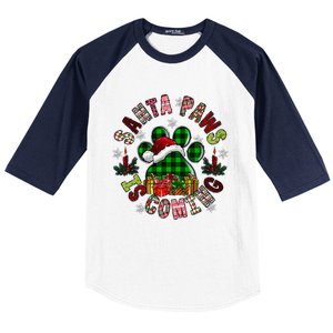 Buffalo Plaid Christmas Santa Paws Is Coming Dog Santa Hat Cute Gift Baseball Sleeve Shirt