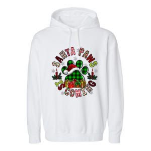 Buffalo Plaid Christmas Santa Paws Is Coming Dog Santa Hat Cute Gift Garment-Dyed Fleece Hoodie