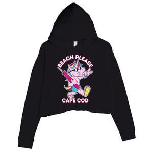 Beach Please Cape Cod Funny Unicorn Beach Vacation Mode Gift Crop Fleece Hoodie