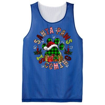 Buffalo Plaid Christmas Santa Paws Is Coming Dog Santa Hat Great Gift Mesh Reversible Basketball Jersey Tank