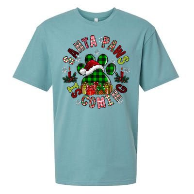 Buffalo Plaid Christmas Santa Paws Is Coming Dog Santa Hat Great Gift Sueded Cloud Jersey T-Shirt