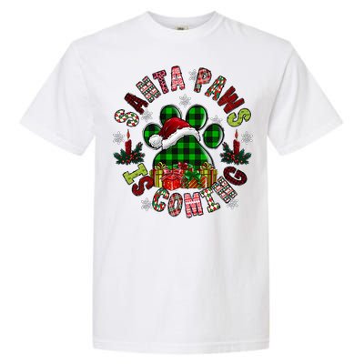 Buffalo Plaid Christmas Santa Paws Is Coming Dog Santa Hat Great Gift Garment-Dyed Heavyweight T-Shirt