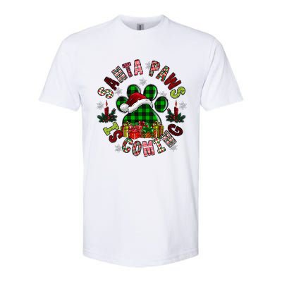 Buffalo Plaid Christmas Santa Paws Is Coming Dog Santa Hat Great Gift Softstyle CVC T-Shirt