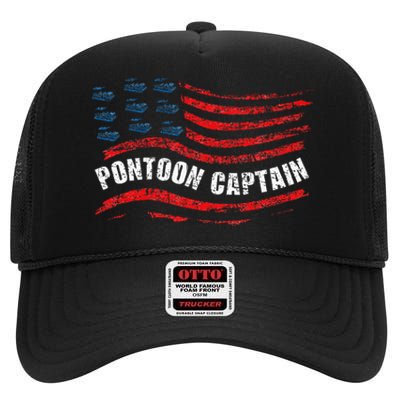 Boating Pontoon Captain Women 4th Of July Pontoon Boat High Crown Mesh Back Trucker Hat