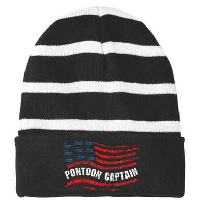 Boating Pontoon Captain Women 4th Of July Pontoon Boat Striped Beanie with Solid Band