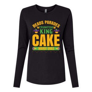 Beads Parades Crawfish King Cake Mardi Gras Womens Cotton Relaxed Long Sleeve T-Shirt